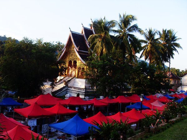 Temple Luang Prabang surrounded by the night markets