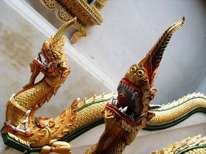 Nagas in a temple in Chiang Mai