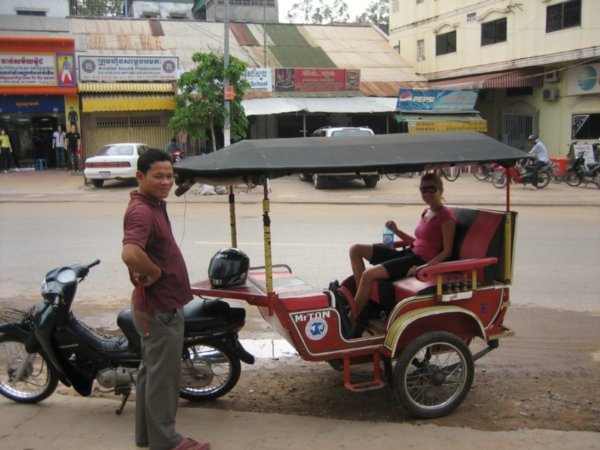 Our tuk tuk driver, Thon with Gen in the back
