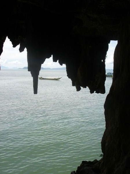 View of the beach from in the cave