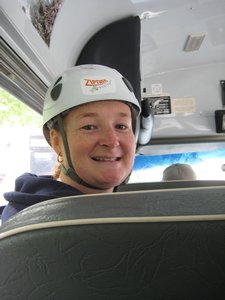 on the bus heading to the zip line tracks
