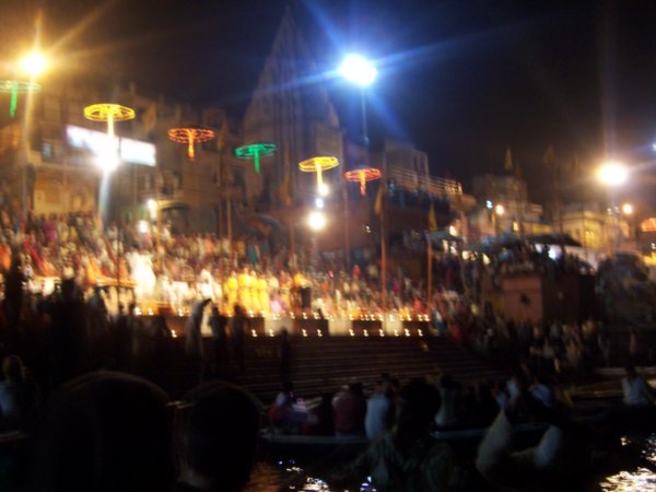 The prayer ceremony at the Ghat in Varanasi