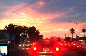 Traffic jam at sunset