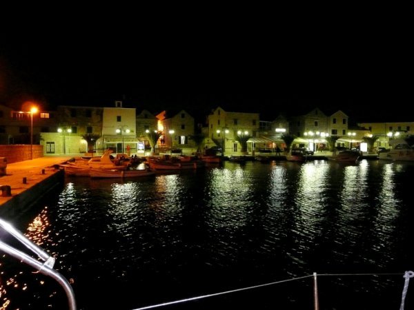 Primosten - harbour view from our boat at night