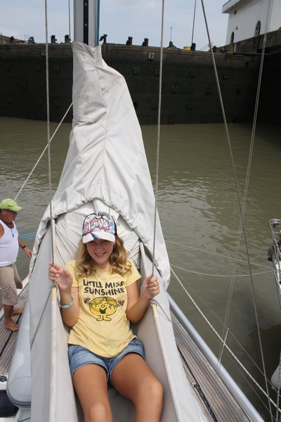 Layni in the rigging - Panama Canal Crossing