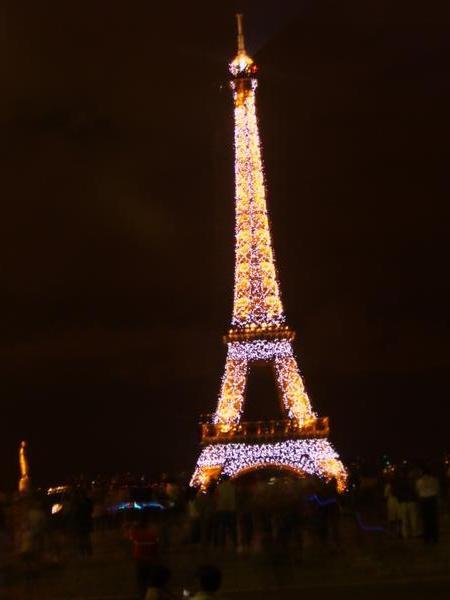 Eiffel tower covered in lights
