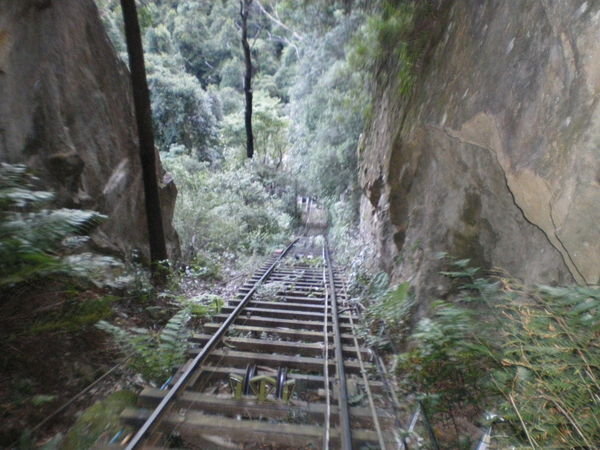 Looking down from the scary steep train