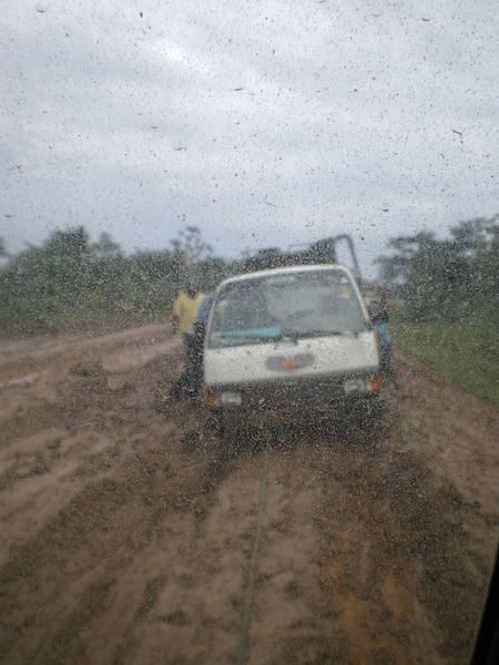 Towing along the muddy road