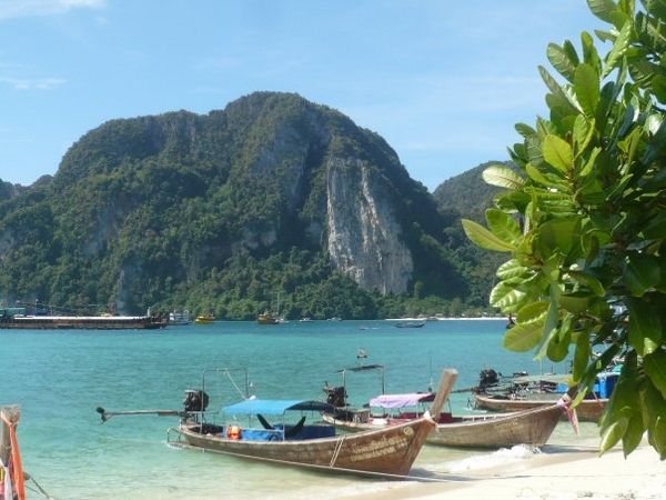Long tail boats on the shore of  Ko Phi Phi
