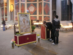 Serbian yobbo kissing picture of saint. Congratulations!