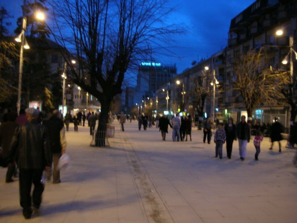 Prishtina pedestrian street at night