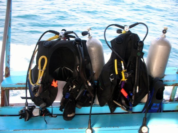BCD and aqualung attached to oxygen bottle