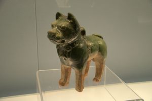 Green-glazed pottery dog
