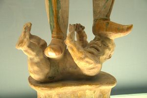 Polychrome-glazed pottery statue of heavenly guardian