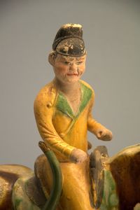 Polychrome-glazed pottery figurine of equestrian