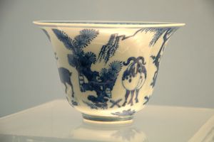 Bowl with underglaze blue design of three sheep