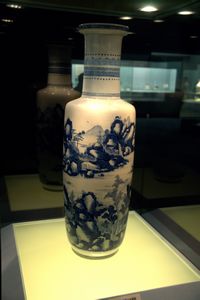 Vase with underglaze blue design of landscape
