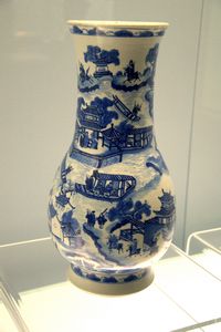 Blue and white vase with scenes of the West Lake