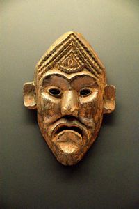 Tibetan wooden mask of the Ghost King used for Cham dance