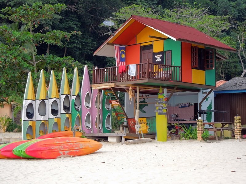 Colourful beach chalet
