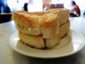 Stacked toast with butter and kaya (coconut jam)