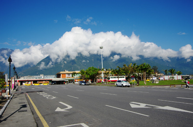 Hualien Railway Station and mountain backdrop