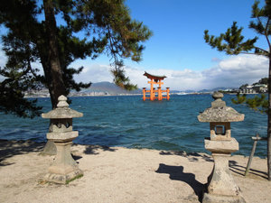 Floating torii gate in the background