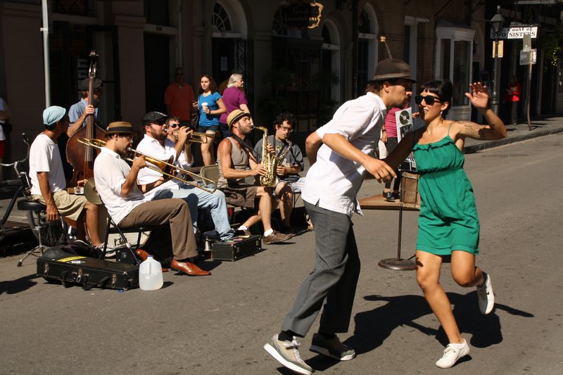 Impromptu jazz and dancing on Bourbon Street, New Orleans