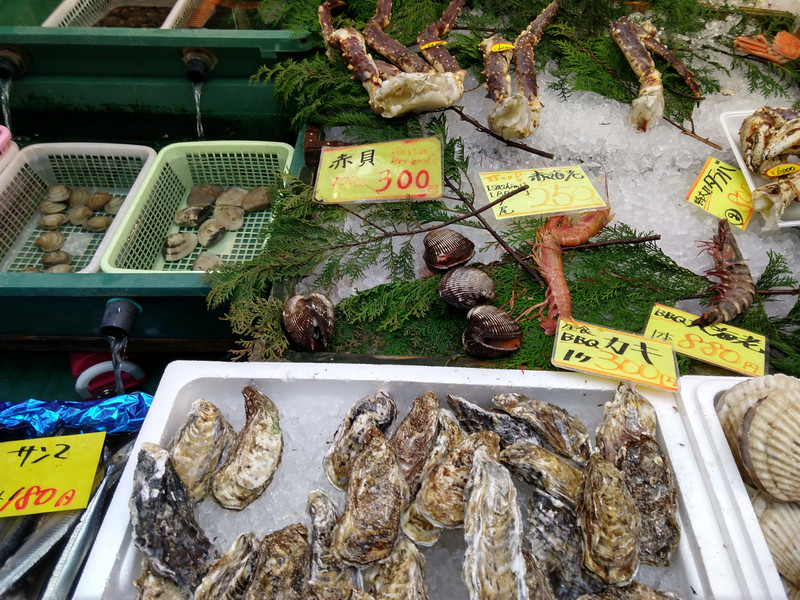Seafood at Kuromon Market in Osaka