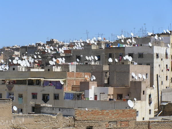 A sea of satellite dishes on the rooftops of Fez