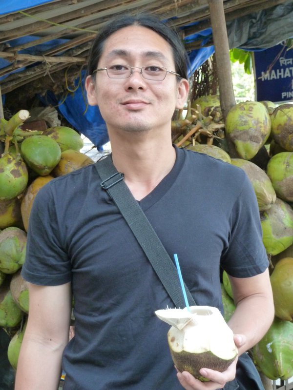 Clement drinking coconut water