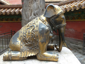 Resting elephant statue in Imperial Garden of Forbidden City