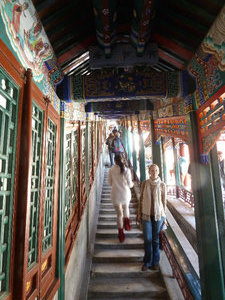 Jennifer under walkway in the temple at the Summer Palace