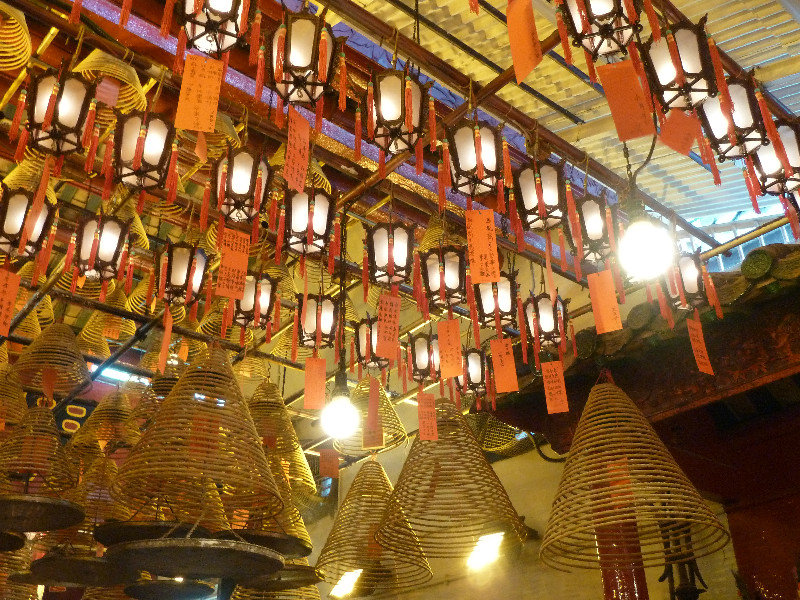 Incense and prayer cards at Man Mo Temple