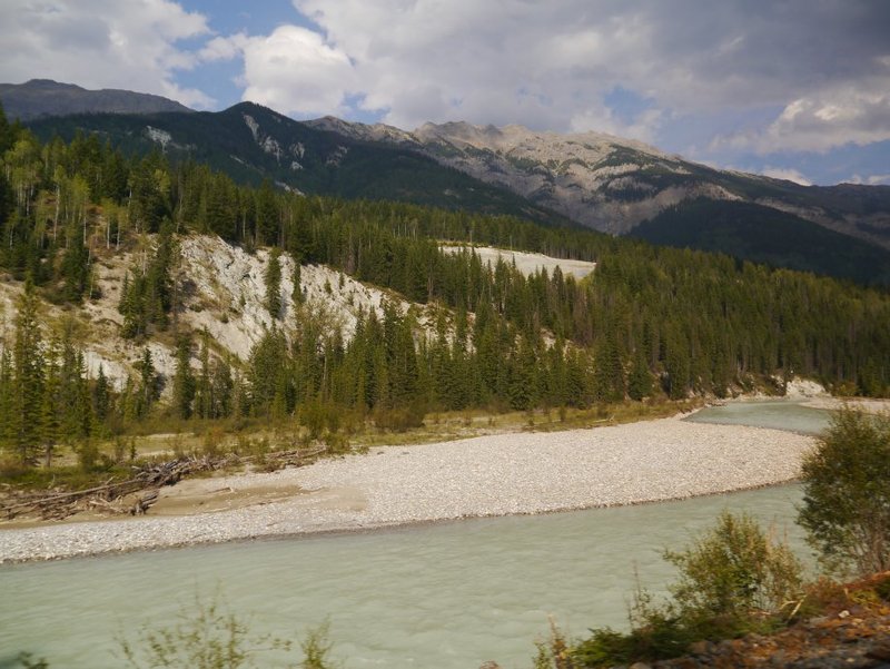 Kicking Horse River with mountains in the background