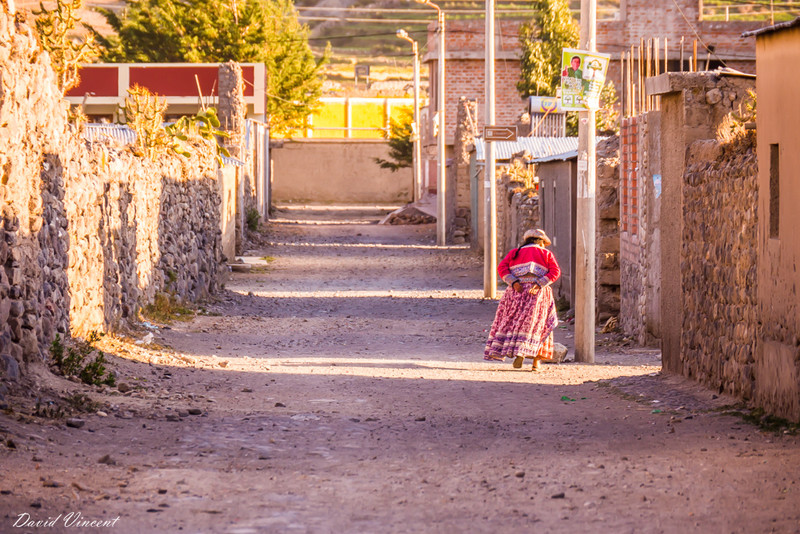 A lady in traditional dress walks home