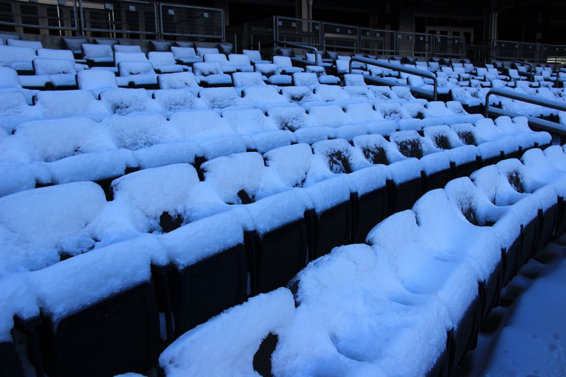 Snow covered seats at Yankee Stadium