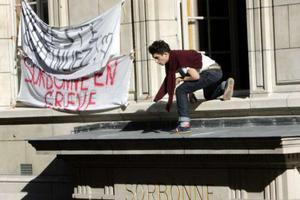 Student inside Sorbonne on Windowsill