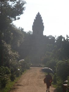 Monk, Umbrella and Temple
