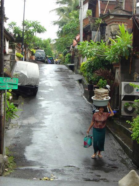 Ubud street after rain