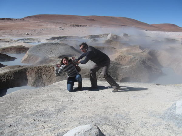 Max about to push me into the 300 degree geysers!