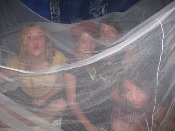 The girls under the princess mosquito net! - Gabby, Kelly, me & Emily