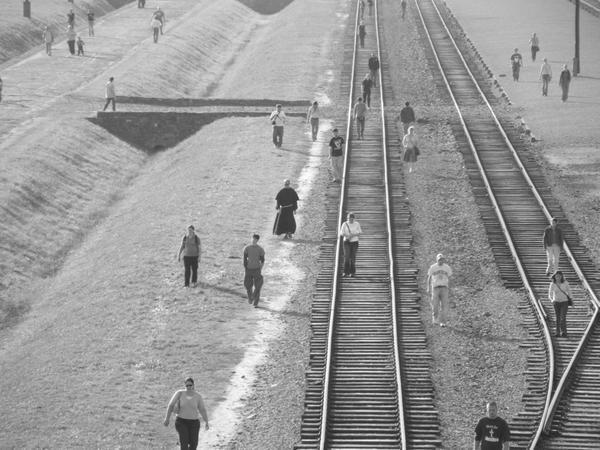 Group walking back on the tracks