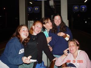 Katie, Hanna, Tina, me and Coreen eating nutella and zimmels