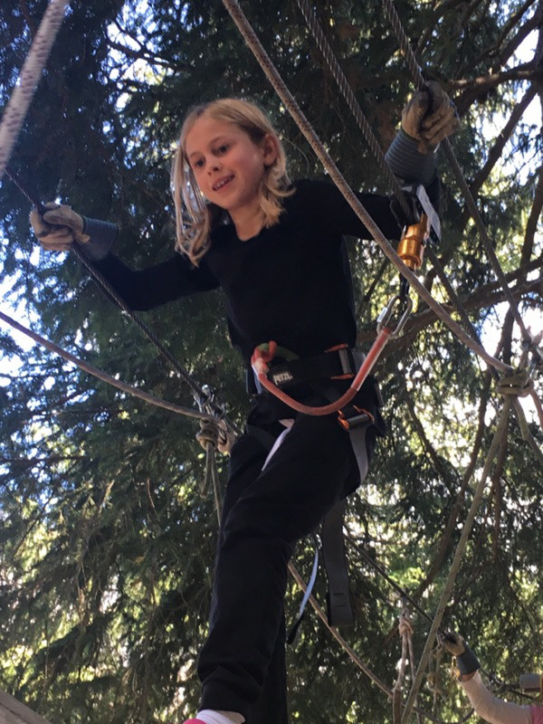 H went on the low ropes course with friends, while I looked after a sick Emma
