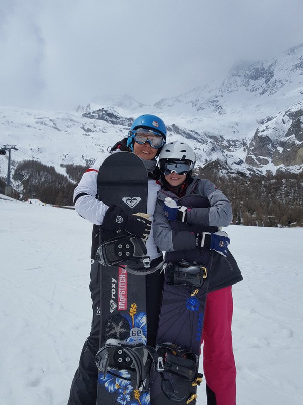 C and Miriam snowboarding