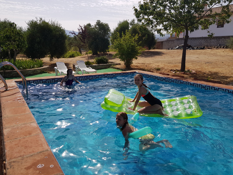 The girls enjoyed swimming in the pool at the villa in Ronda