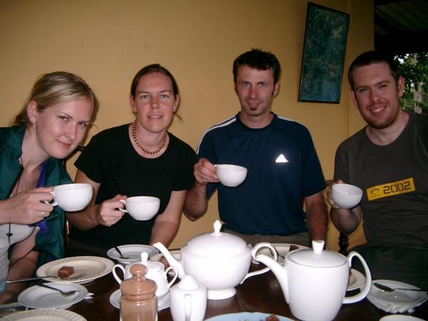 Relaxing with a cup of tea on the tea estate/factory tour.