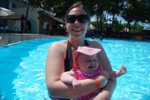 Hayley enjoying her swim with Mum