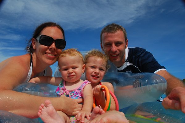 The family enjoying the pool